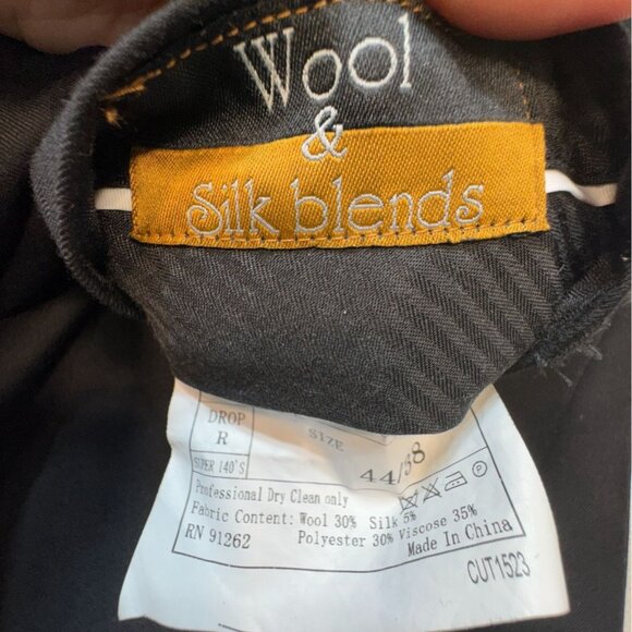 Wool & Silk Blends Men Dress Pants Size 44/38 Black Tailored Trousers Formal - Picture 2 of 11